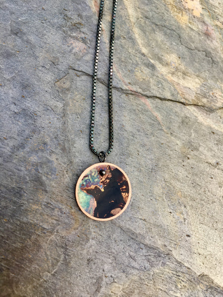 firepainted necklace, copper necklace, flame painted copper necklace, flame painted necklace, flame painted jewelry, firepainted jewelry, firepainted copper necklace, blackbird necklace