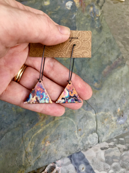 firepainted earrings, copper earrings, flame painted copper earrings, flame painted earrings, flame painted jewelry, firepainted jewelry, firepainted copper earrings