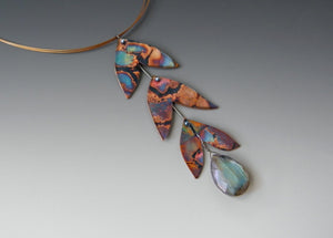 Leaf Fire Painted Necklace w/ Labradorite (3 leaves)