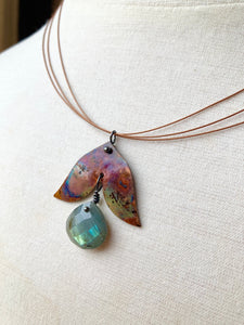 Leaf Fire Painted Necklace w/ Labradorite (one leaf)