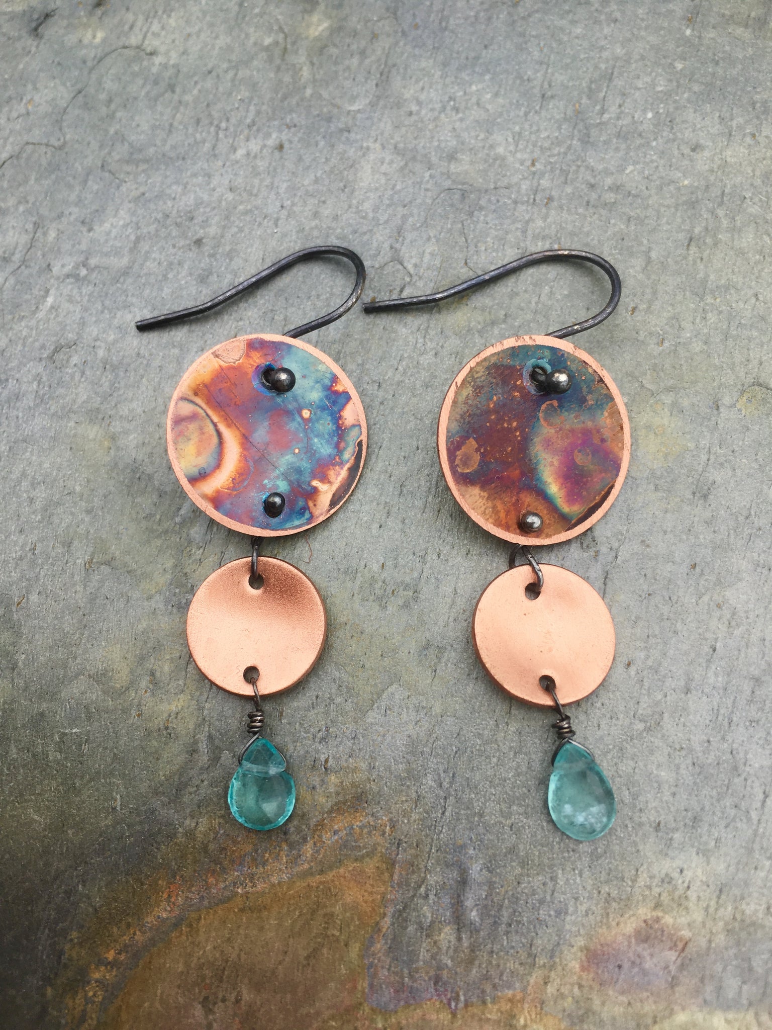 firepainted earrings, copper earrings, flame painted copper earrings, flame painted earrings, flame painted jewelry, firepainted jewelry, firepainted copper earrings