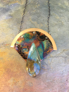 firepainted copper necklace, firepainted copper, copper jewelry, copper necklace, flame painted copper necklace, labradorite, flame painted copper jewelry, flame painted copper necklace