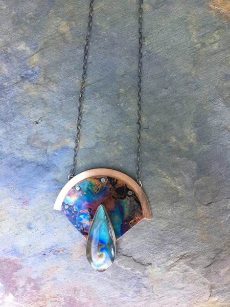 firepainted copper necklace, firepainted copper, copper jewelry, copper necklace, flame painted copper necklace, labradorite, flame painted copper jewelry, flame painted copper necklace