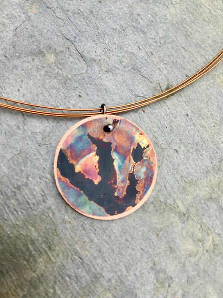 firepainted necklace, copper necklace, flame painted copper necklace, flame painted necklace, flame painted jewelry, firepainted jewelry, firepainted copper necklace