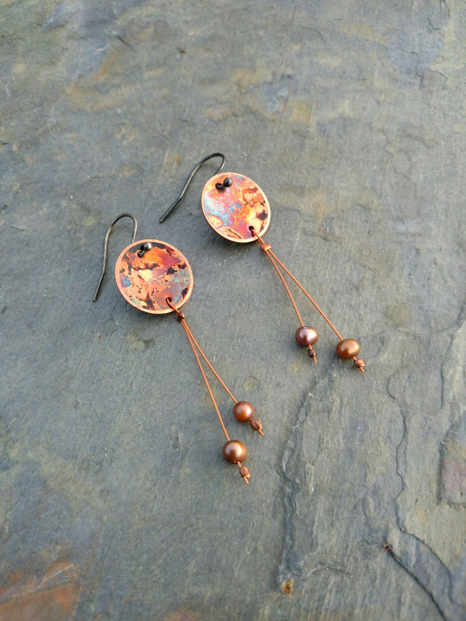 firepainted earrings, copper earrings, flame painted copper earrings, flame painted earrings, flame painted jewelry, firepainted jewelry, firepainted copper earrings