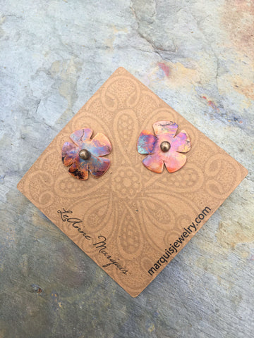 firepainted earrings, copper earrings, flame painted copper earrings, flame painted earrings, flame painted jewelry, firepainted jewelry, wildflower earrings, firepainted copper earrings